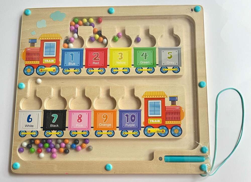 Wooden Train Magnetic Color and Number Maze Puzzle Toy